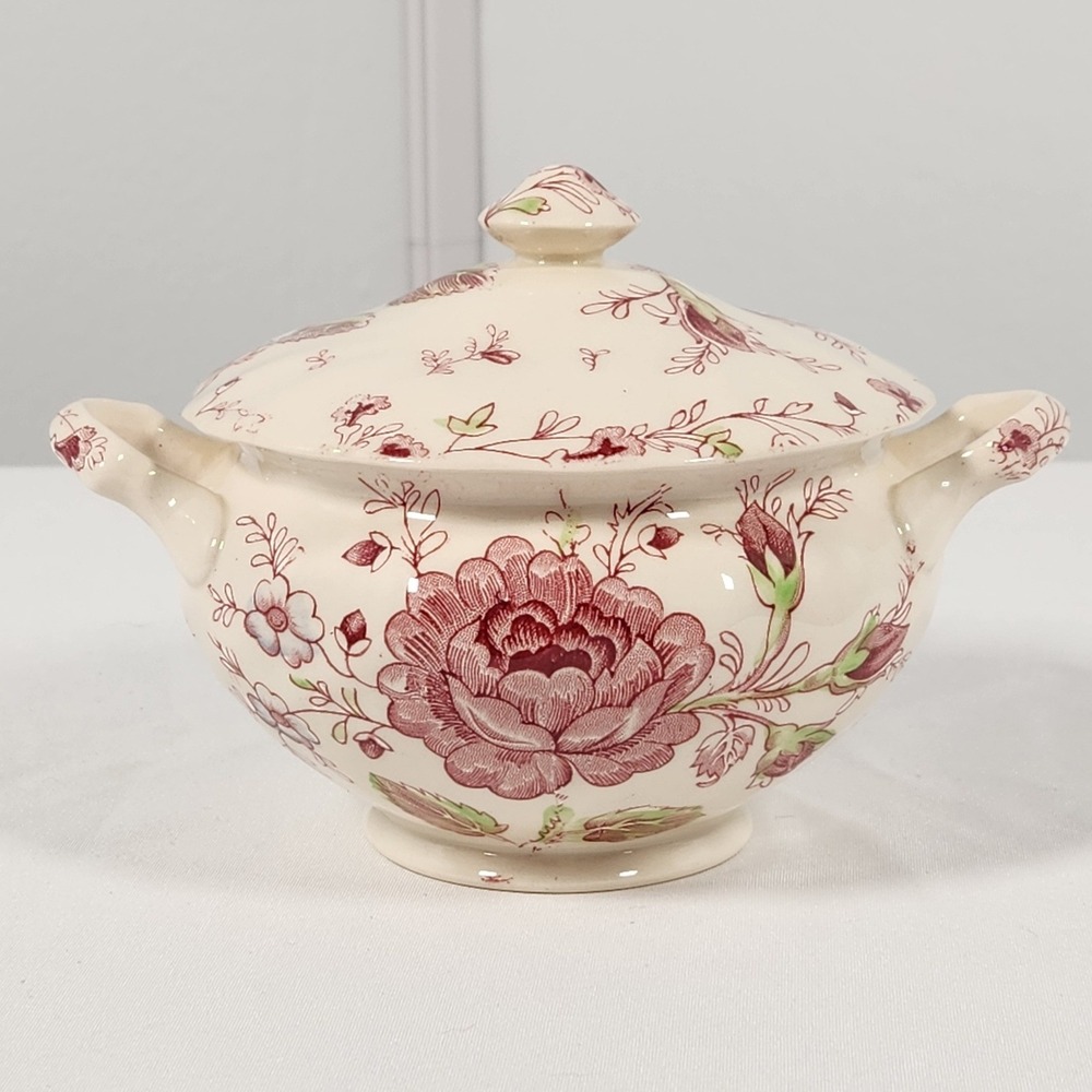 VTG c. 1930s Rose Chintz Johnson Bros. Sugar Dish Bowl with Lid 5" X 4.5"